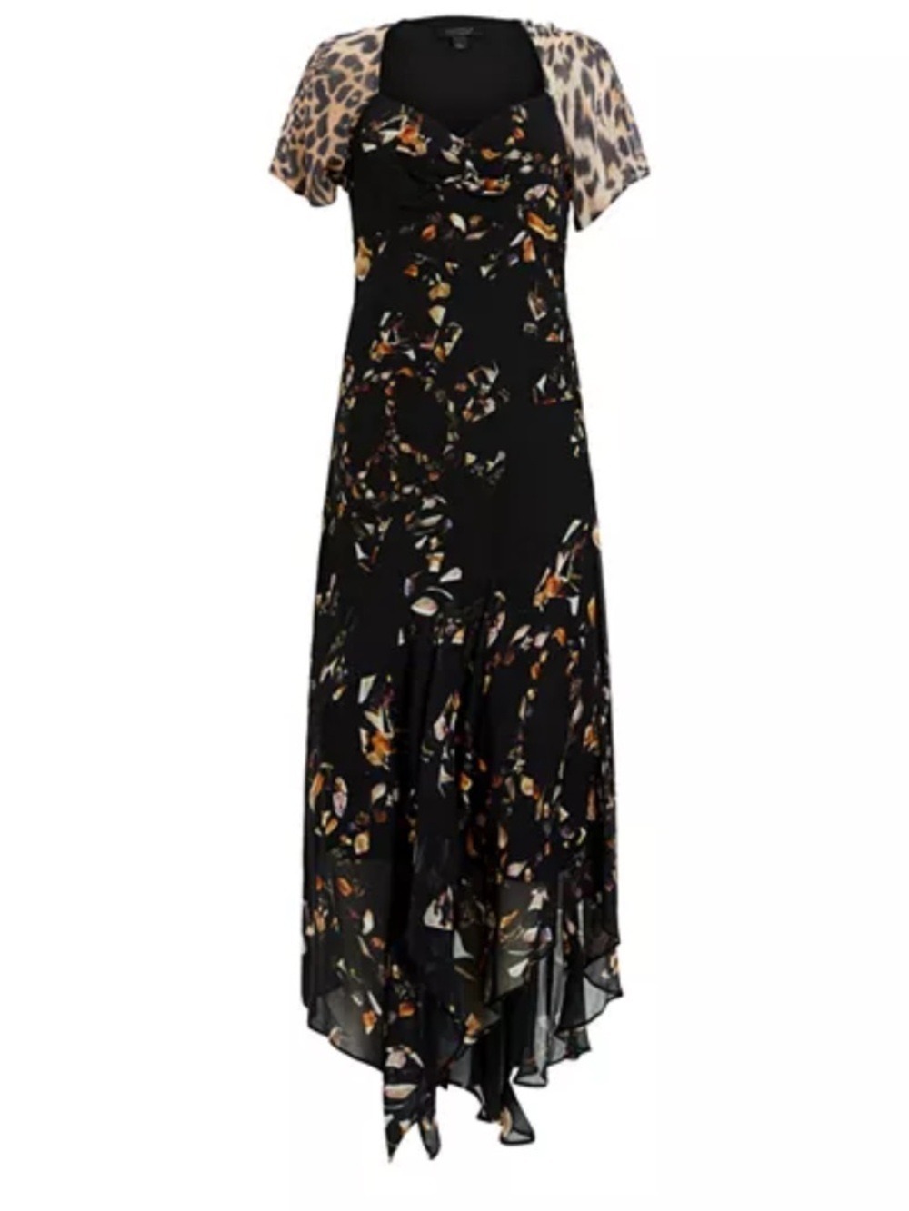 AllSaints Black Floral & Leopard Mixed-Print Midi Dress - Picture 6 of 8